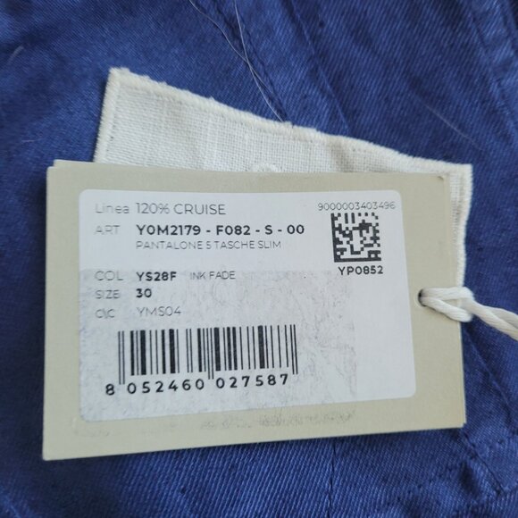 NEW 120% LINO Mens Pant Ink Fade Fit 5 Pocket Zip Fly Linen Blend Slim Fit - Picture 3 of 5